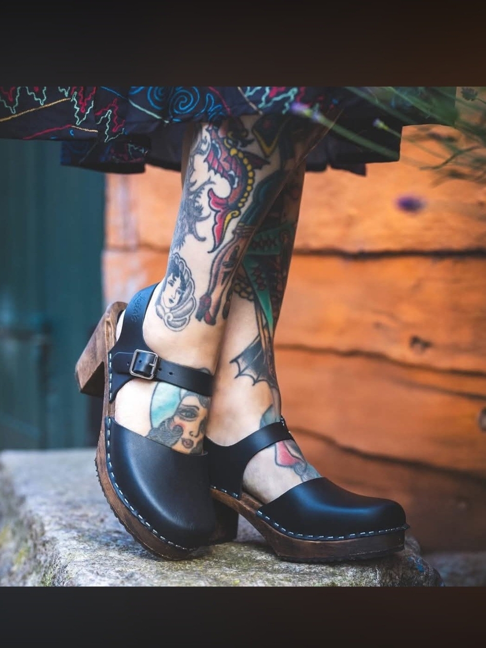 Lotta From Stockholm Black Leather Mary Jane Heels Clogs Sz42 US 10